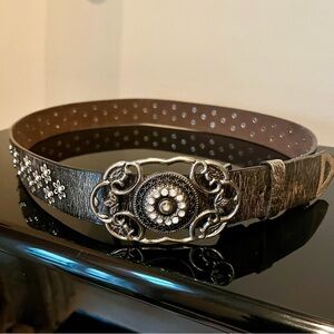 Floral Studded Belt for Women-Brown-Approximate Size L